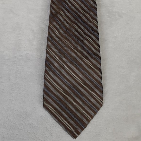 Apt 9 Men's Tie Silk Stipes Wide Brown Blue 56.5 Inches - Picture 4 of 8